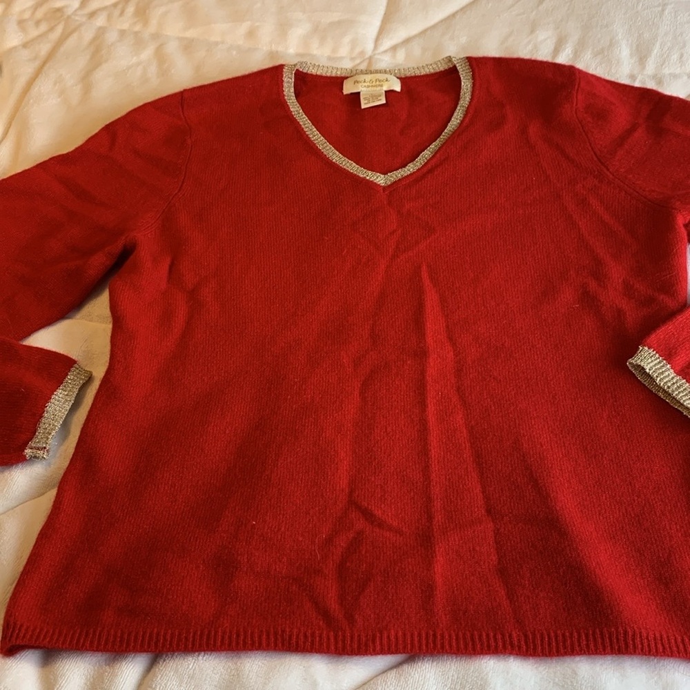 100% Cashmere 2 ply Peck and Peck Red Sweater - Picture 3 of 11